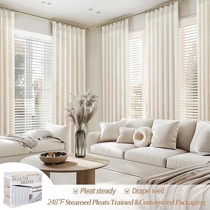 95 Inch Curtains 2 Panel Set for Sliding Door, Light Filtering Linen Pinch - Image 5