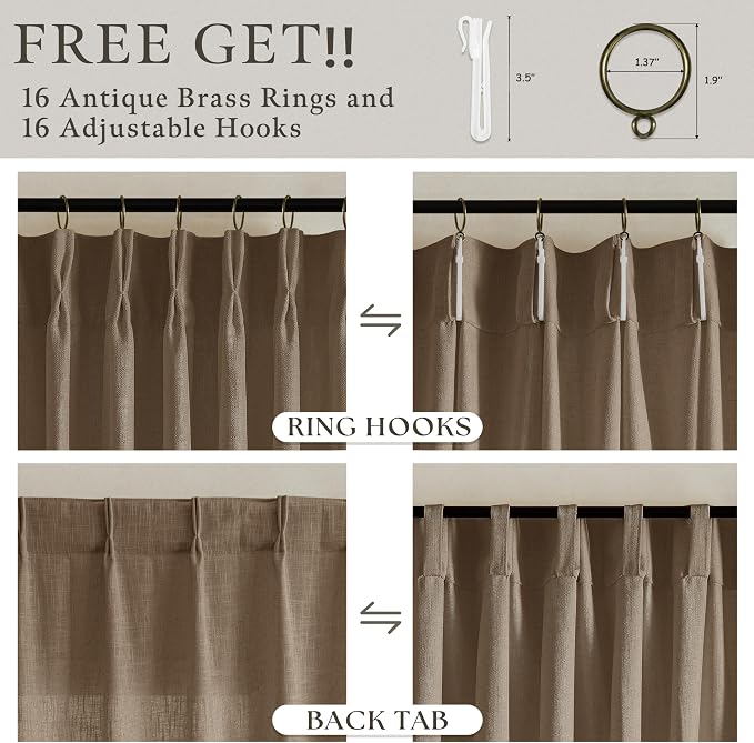 Dark Brown Pinch Pleat Linen Semi Sheer Back Tab Curtains 86 Inch Length | - Image 5