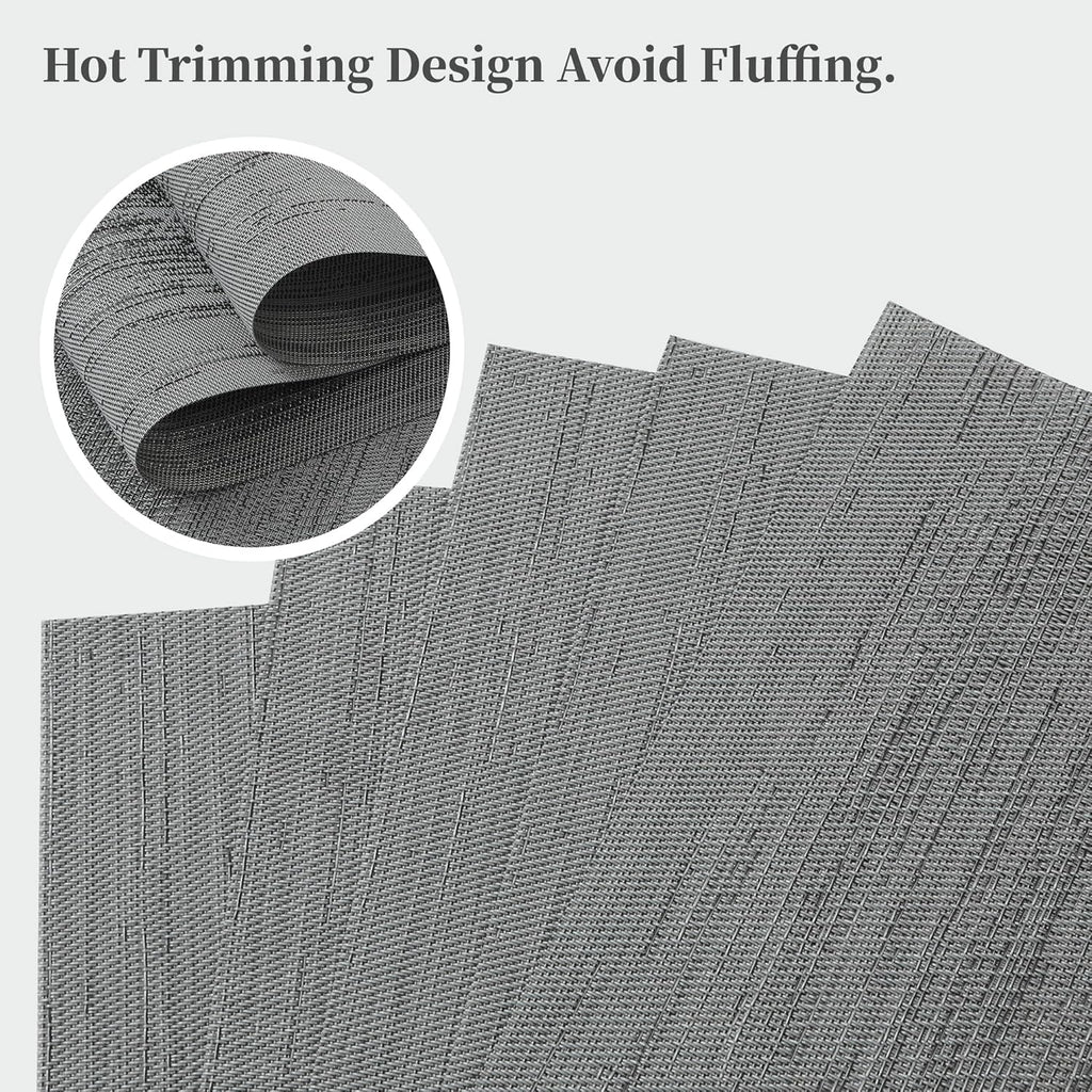 Leetaltree Grey Placemats, Heat Resistant Non-Slip Place mats for Dining Table, Washable Durable PVC Vinyl Woven Table Mats (Set of 4)