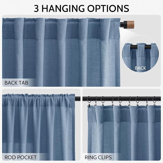 Extra Long Curtains 102 Inches for Living Room/Bedroom Stone Blue Back Tab Rod - Image 2