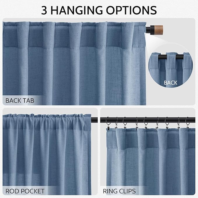 Linen Stone Blue Curtains 108 inch Living Room Back Tab Light Filtering Semi - Image 2