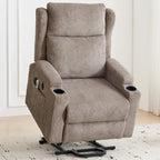 Lift Recliner Chair for Adults with Massage and Heating, Power Lift Recliner Chairs for Elderly, Corduroy Fabric Reclining Chair with USB &Type-C Port, Cup Holders, L6111 (Khaki)