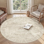 Soalmost 6x6 Beige Round Rug 6ft Circle Living Room Area Rugs Non-Slip | - Image 2