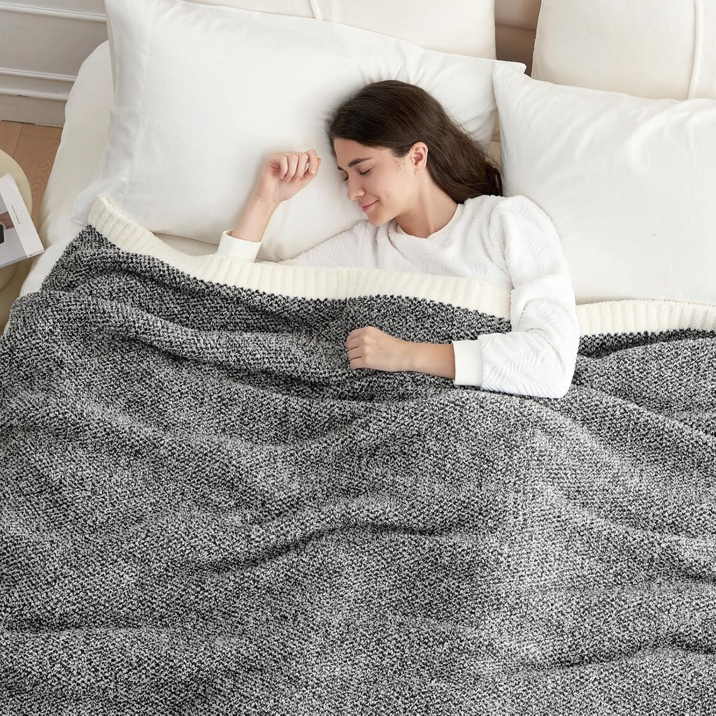 Snuggle Sac Heather Black Bedding Blankets Twin Size, Reversible Super Soft Large Cozy Blankets for Bed, Warm Cozy Knit Fuzzy Blankets for Sofa, Living Room, Heather Black, 60x80 inches