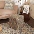 REDEARTH · Cube Pouf Foot Stool Ottoman - Jute Braided Pouffe Poof Accent Sitting Footrest for The Living Room, Bedroom, Nursery, Lounge 50% Jute 50% Cotton Set of 2 (14.5”x14.5”x16”; Natural Black)