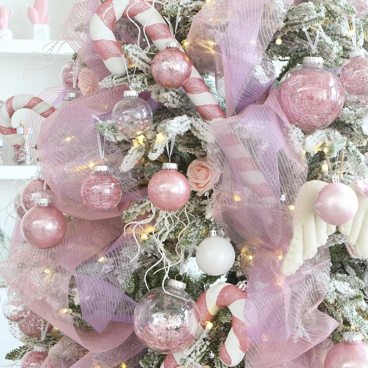 Sea Team Shatterproof Clear Plastic Christmas Ball Ornaments Decorative Xmas Balls Baubles Set with Stuffed Delicate Decorations (80mm/3.15 inch 20-Pack, Pink)