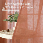 Short Linen Window Curtains 30 Inches Long 2 Panels, Terracotta Semi Sheer - Image 6