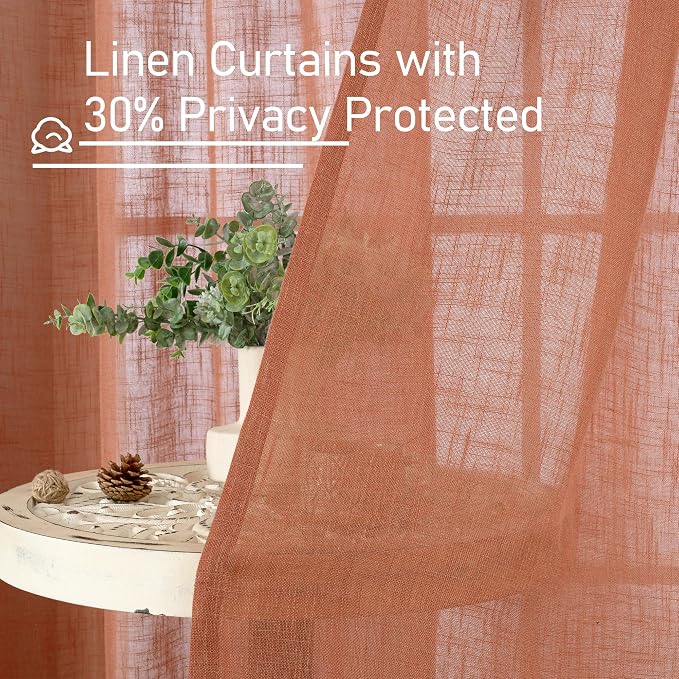 Terracotta Linen Boho Curtains for Living Room 78 Inch Length, Rustic Light - Image 6