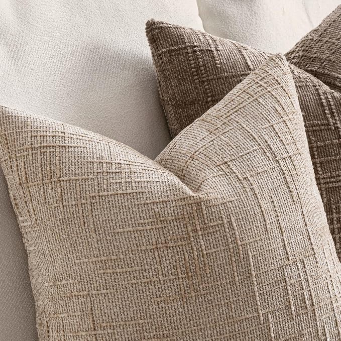 MIULEE Chenille Textured Euro Throw Pillow Covers Oatmeal 26x26 Set of 2 | - Image 3