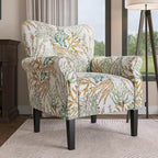 BELLEZE Modern Accent Chair for Living Room, High Back Linen Armchair with Wooden Legs, Upholstered Wingback Side Chair Padded Armrest Single Sofa for Living Room, Bedroom - Allston (Green Coral)