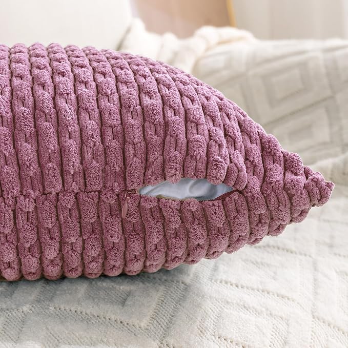 Set of 4 Pink Decorative Throw Pillow Covers 12x20 Inch Corduroy Pillow Covers - Image 3