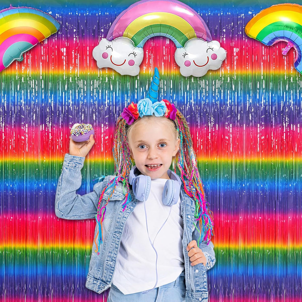 Gradient Colorful Party Streamers Backdrop - GREATRIL Party Backdrop Curtains for Candyland/Unicorn/Neon Glow/Rainbow Themed Birthday Decorations - 1m x 2.5m - Pack of 2