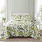 NEWLAKE Cotton Bedspread Quilt Sets - Reversible Patchwork Coverlet Set, Floral Vine Pattern, King Size