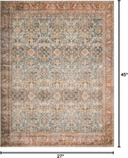 Loloi Layla Collection LAY-04 Ocean/Rust 2'-3" x 3'-9" .13" Thick Accent Rug, Soft, Durable, Vintage Inspired, Distressed, Low Pile, Non-Shedding, Easy Clean, Printed, Living Room Rug