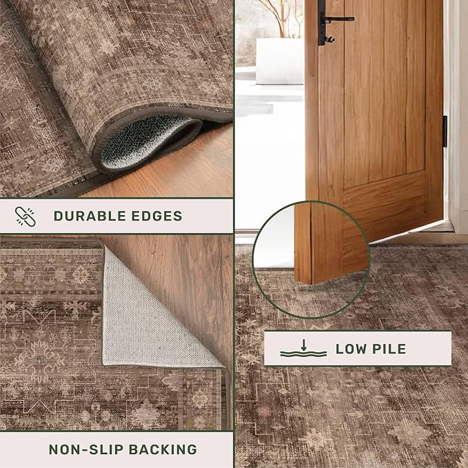 Neutral Boho Washable 3x16 Extra Long Hallway Runner Rug, Non-Slip Stain & Fade - Image 4