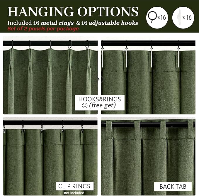 Custom Olive Green Pinch Pleated Drapes Linen Blend Light Filtering Curtains 86 - Image 5