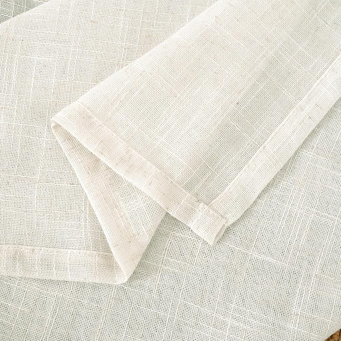Cream Linen Curtains 40 Inch for Kitchen Window Over Silk, 2 Panels | Light - Image 9