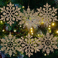 6pcs Large Champagne Gold Snowflakes Ornaments 12” Big Plastic Glitter Snowflake for Winter Indoor Outdoor Christmas Tree Window Room Decorations Giant Craft Snowflakes