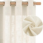 Cream 90 Inch Long Linen Sheer Curtains 2 Panels Set by LAMIT