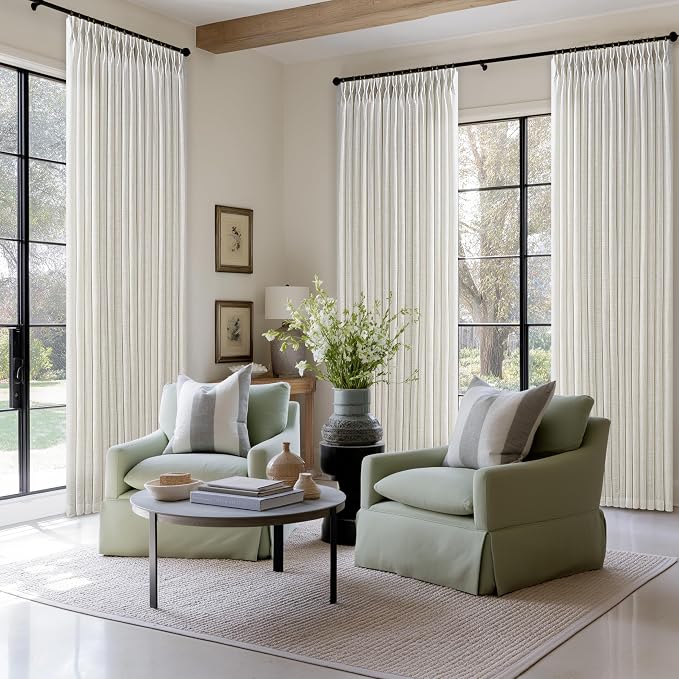 Pinch Pleated Sheer Natural Cream Flax Linen Blend Curtains 108 Inches Long | - Image 7