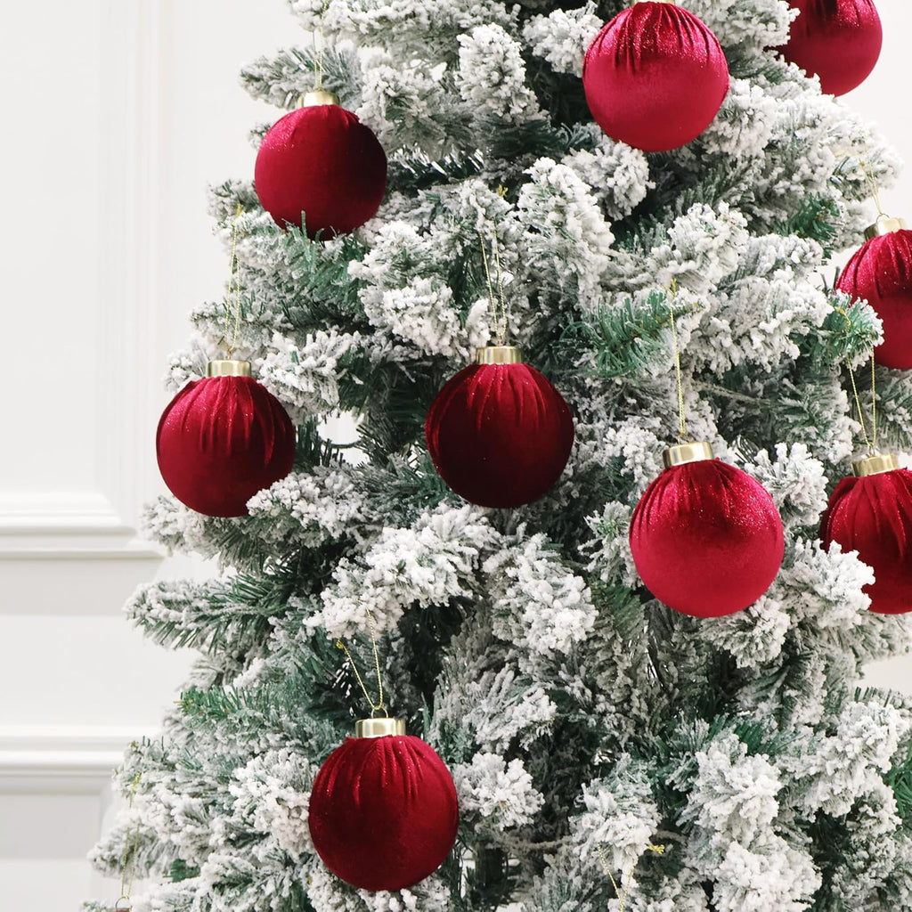 6inch Big Burgundy Velvet Christmas Ornaments, 2pcs Flocked Ornaments Balls Sets for Christmas Tree Decorations