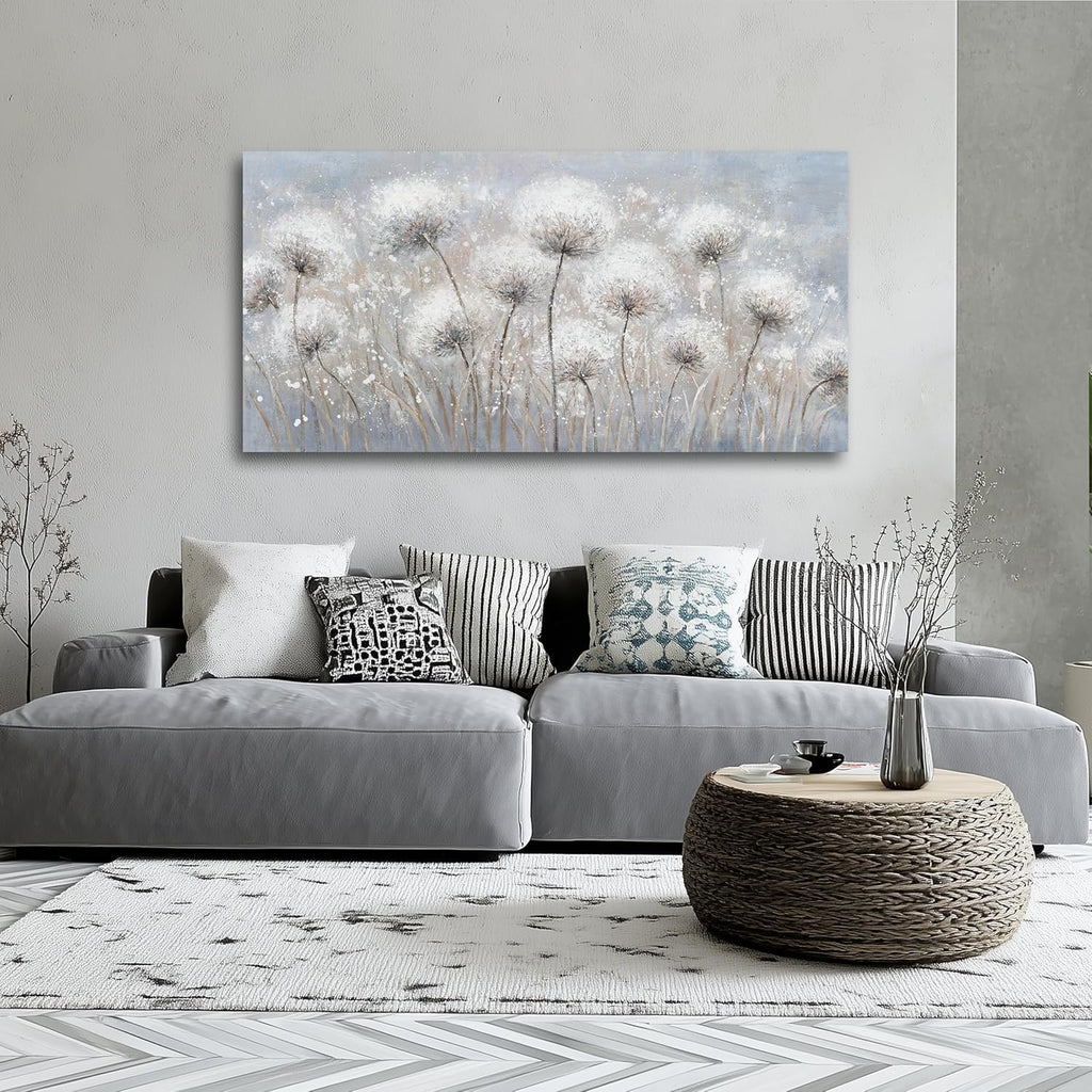 Belmrxne Large Dandelion Floral Wall White and Black Wall Decor Modern Aesthetic Artwork Trendy Canvas Painting for Living Room Bedroom Dining Room Office Home Decor 30x60 inch