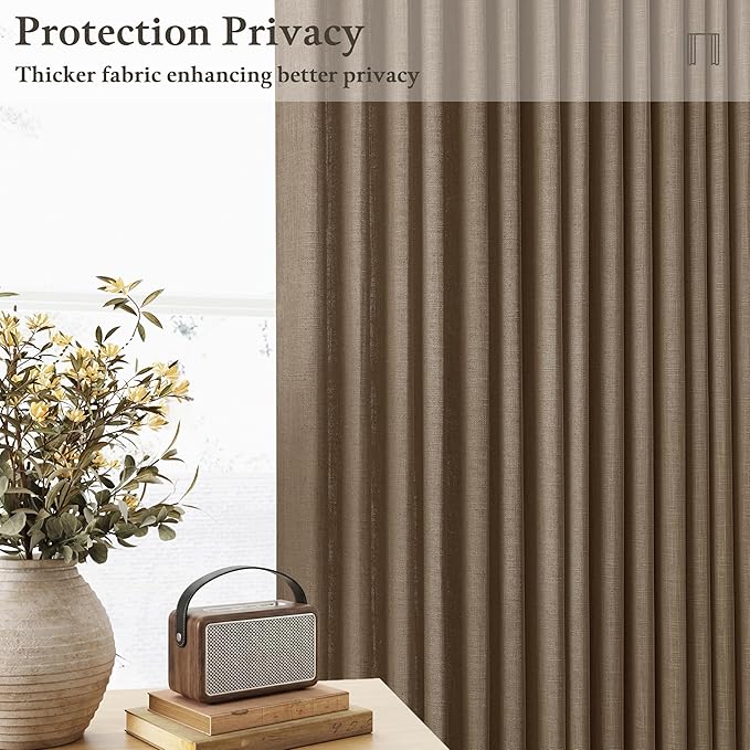 Pinch Pleat Linen Memory Trained Semi Sheer Brown Curtains 126 Inches Long | - Image 6