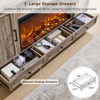 Fireplace TV Stand for 80 Inch TV, 35.7" Tall Farmhouse Entertainment Center W/36'' Electric Fireplace, Media Console with Large Storage Cabinets and Drawers for Living Room, Purple Oak