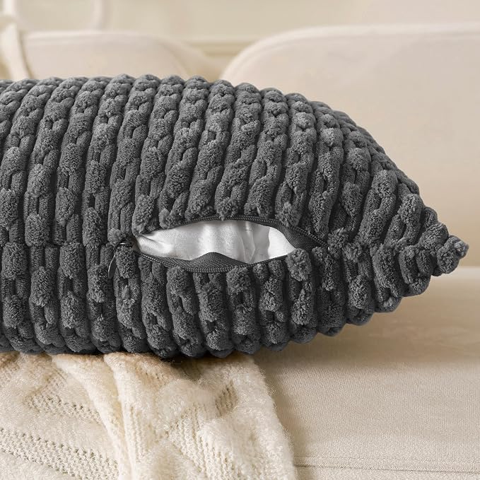 Set of 4 Dark Grey Decorative Throw Pillow Covers 16x16 Inch Corduroy Pillow - Image 4