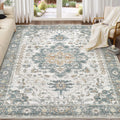 Washable Area Rugs for Living Room - 7x9 Neutral Vintage Distressed Floral Farmhouse Boho Large Soft Floor Rug Indoor Non Slip Carpet for Living Room Bedroom Dining Room Office - Green/Grey