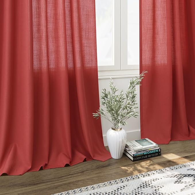 Christmas Red Linen Curtains 96 Inches Long - Image 5