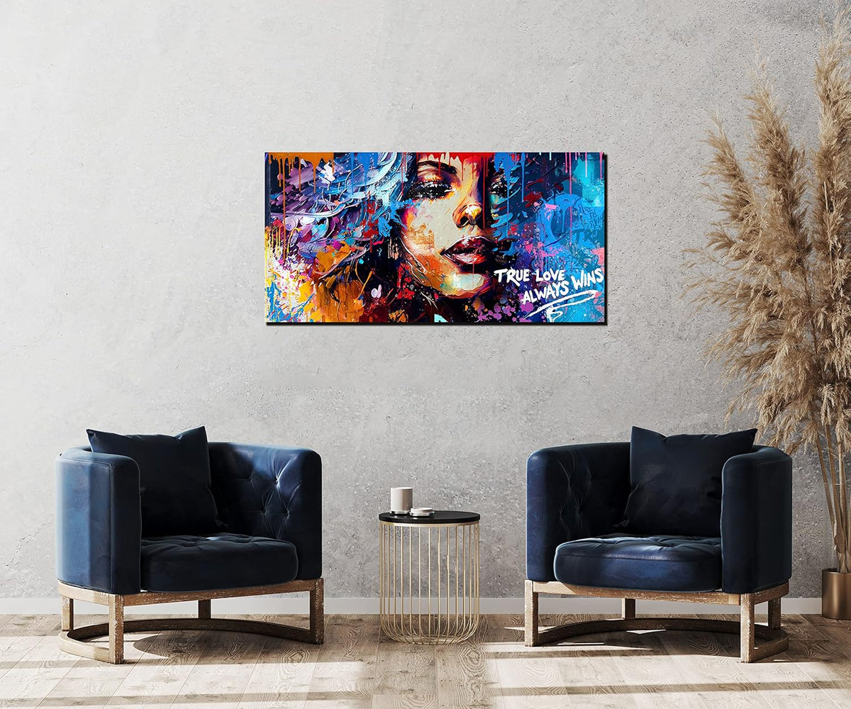 JKWALL77 Graffiti Canvas Girl Wall-Art - African American Wall Art Living Room - Modern Fashion Wall Decor Ready To Hang Size 40" x 20"