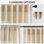 Tan Linen Curtains 90 Inch for Living Room Rod Pocket Back Tab Window Drapes - Image 2