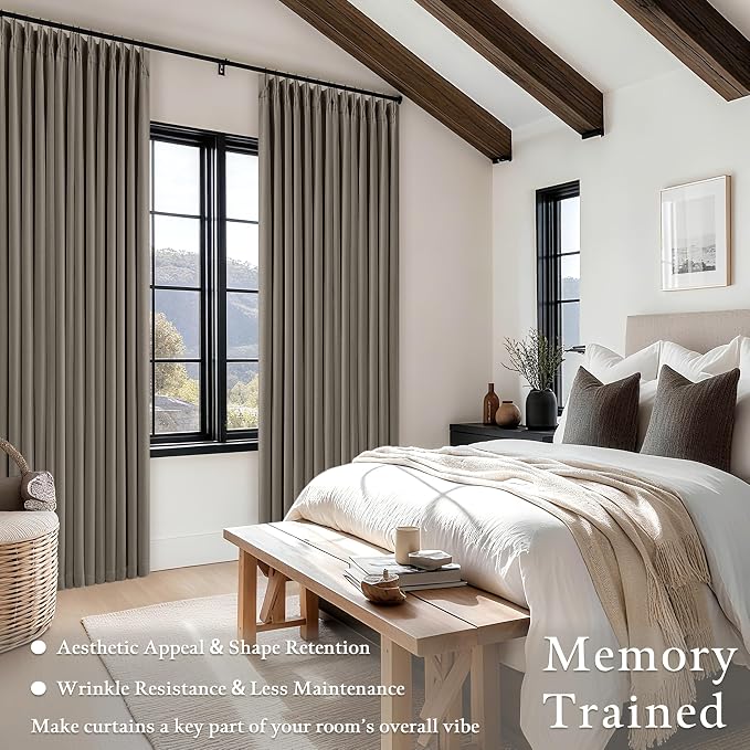 Taupe Gray Linen Blackout Pleated Curtains 90 Inches Long - Image 4