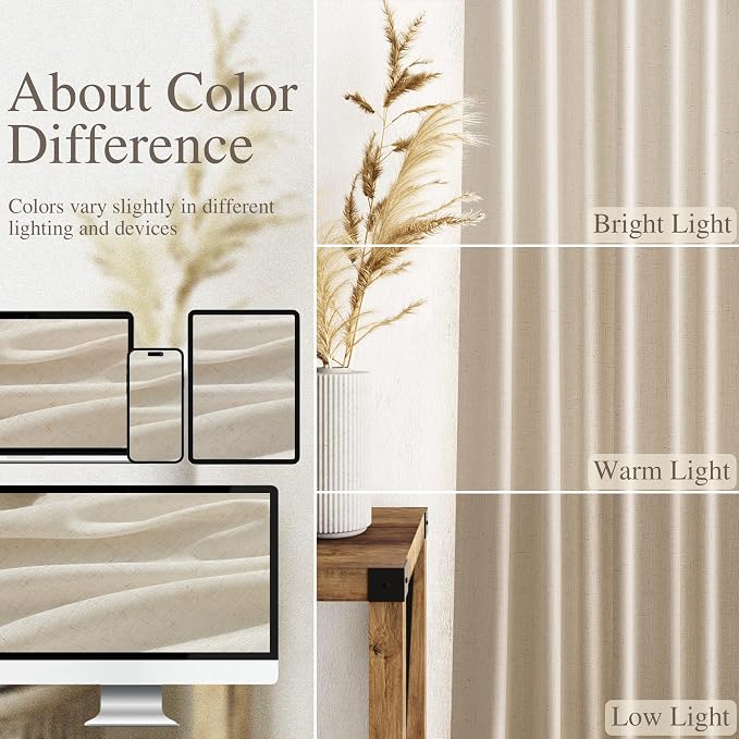Birch Beige Linen Curtains for Living Room 105 Inches Long Light Filtering Semi - Image 3