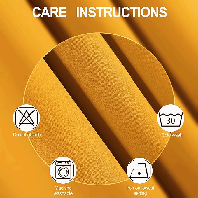 Yellow Blackout Curtains 66 x 63 Inch Length/Set of 2 Curtain Panels/Thermal - Image 4