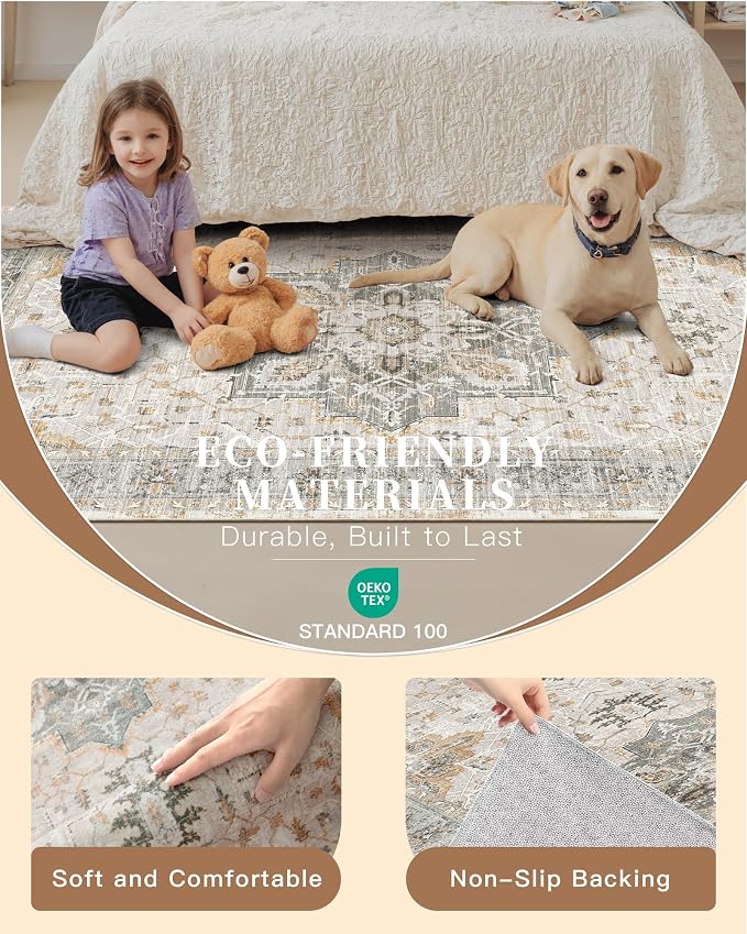 Madane Hallway Runner Rug 2x8 Washable Kitchen Rugs Soft, Light Taupe Brown | - Image 5