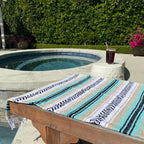 Del Mex Classic Mexican Blanket, Large Authentic Woven Falsa Throw (70"x50"), Artisan Southwest Décor for Beach, Yoga, Outdoors (Mint/Tan)