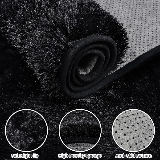 2x6 Fluffy Shag Area Rugs for Living Room Bedroom: Soft Plush Carpet Black | - Image 5