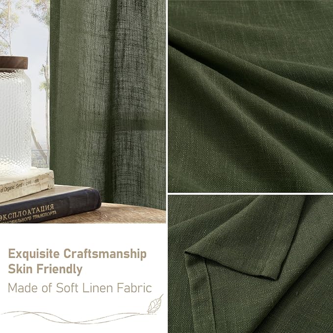 Olive Green Linen Semi Sheer Curtains 45 Inch - Image 6