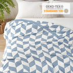 Snuggle Sac Chevron Throw Blanket for Couch, Reversible Super Soft Warm Blankets Cozy Knit Fuzzy Plush Lightweight Throws for Sofa, Bed, Camping, Blue, 50x60 inches