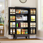 51" Metal Kitchen Pantry Cabinet, Storage Cabinets with 2 Door and 3 Adjustable Shelves, Black Freestanding Food Storage Cabinet, Steel Cupboard for Kitchen Dinning Room