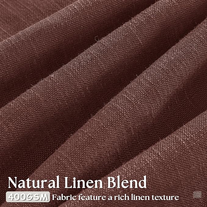 Country Brown Red Linen Pinch Pleated Semi Sheer Curtains 102 Inches Long | - Image 3