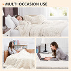 L'AGRATY Chunky Knit Blanket - Soft Chunky Throw 60x80 inches: 100% Hand Kintted Chenile Crochet Throw for Couch - Large Cable Knit Blanket for Home Decor (Ivory)