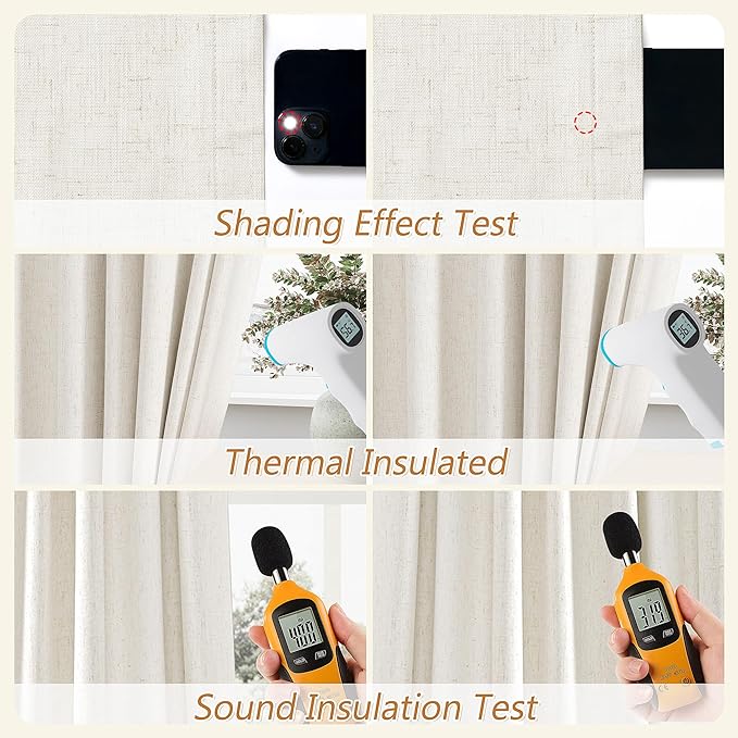 100% Blackout Linen Curtains for Bedroom 92 Inches Long Natural Cream Black Out - Image 4