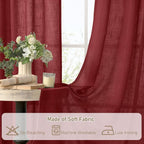Burgundy Red Semi Sheer Window Linen Curtains 63 Inch Length | Light Filtering - Image 8