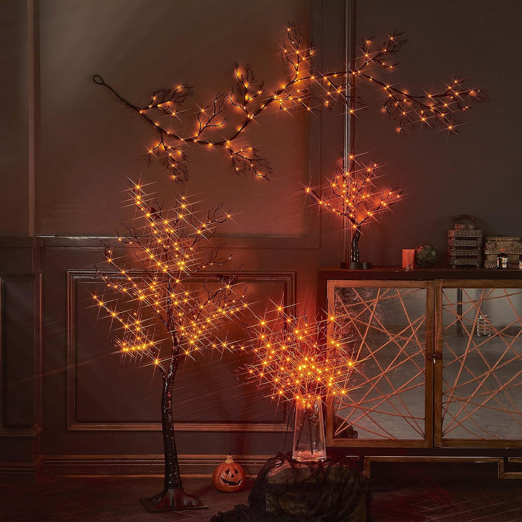 LITBLOOM Halloween Tree with Lights Plug in 4FT 150 Orange Fairy Lights, Lighted Black Spooky Tree for Indoor Outdoor Home Fall Halloween Decoration