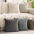 Set of 4 Grey White Taupe Decorative Throw Pillow Covers 18x18 Inch Corduroy - Image 2