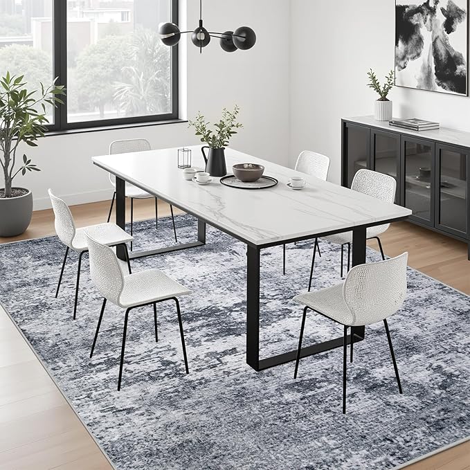 5x8 Area Rug Living Room: Modern Washable Indoor Soft Carpet Grey | - Image 3
