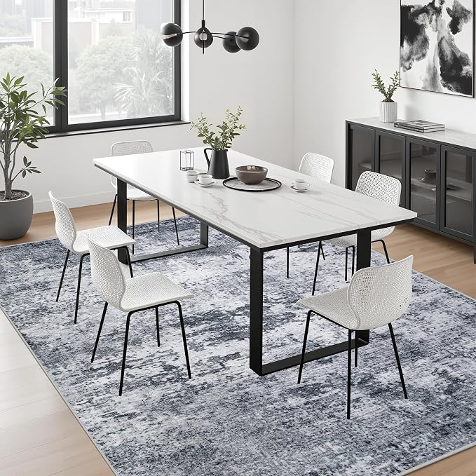 Area Rug Living Room: 4x6 Modern Washable Indoor Soft Carpet Grey | - Image 4